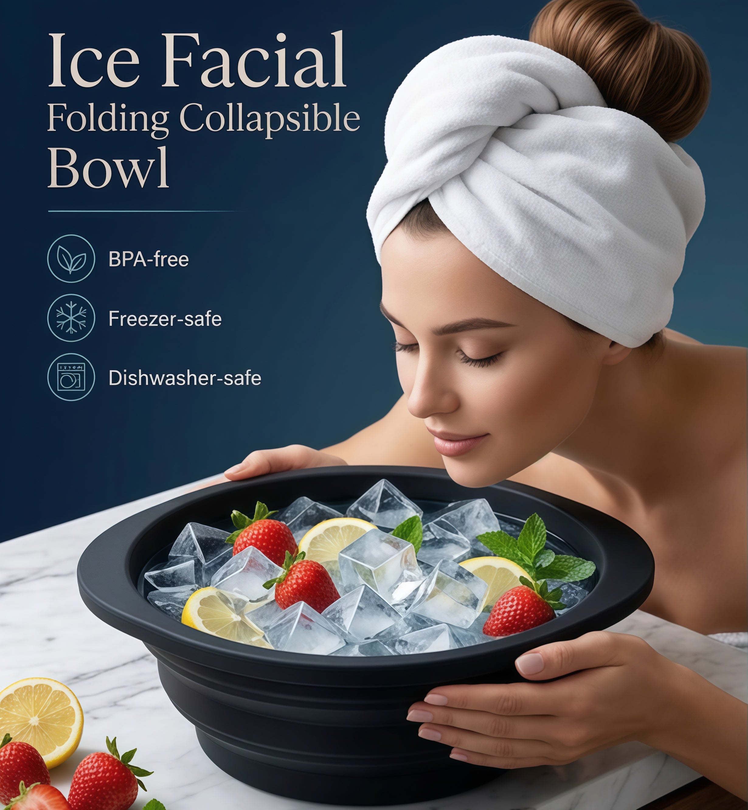 Face Ice Bath Bowl - Foldable Face Tub with Built-In Ice Tray