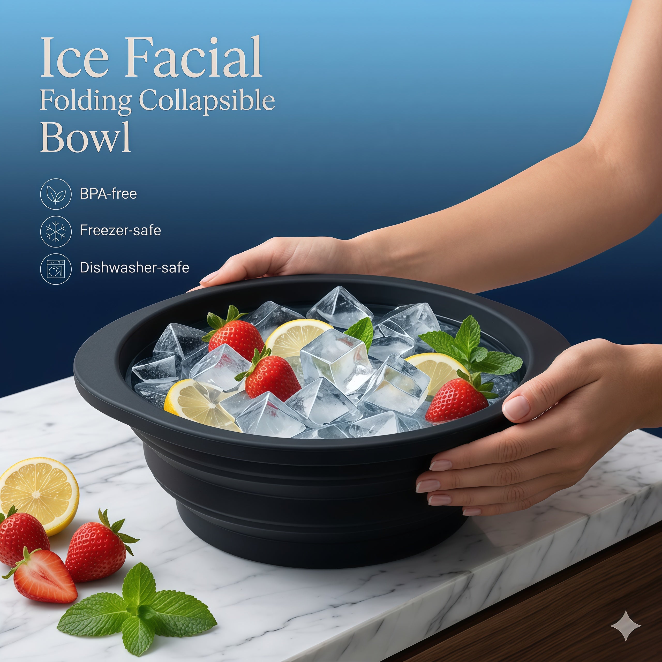 Face Ice Bath Bowl - Foldable Face Tub with Built-In Ice Tray